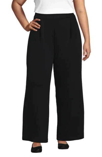 Lands' End Knit High Rise Pleated Wide Leg Pants In Black