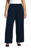 Lands' End Knit High Rise Pleated Wide Leg Pants In Radiant Navy