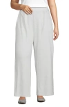 Lands' End Knit High Rise Pleated Wide Leg Pants In Soft Light Gray Heather