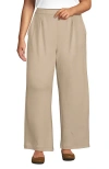 Lands' End Knit High Rise Pleated Wide Leg Pants In White