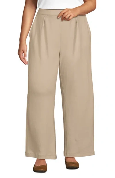 LANDS' END LANDS' END PLUS SIZE KNIT HIGH RISE PLEATED WIDE LEG PANTS