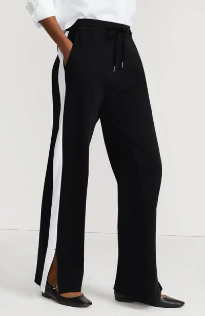 Lands' End Knit High Rise Relaxed Straight Leg Side Stripe Pants In Black