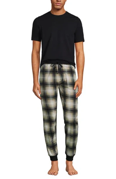 Lands' End Knit Jersey Pajama Sleep Set In Black/khaki Plaid