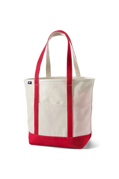 Lands' End Large 5 Pocket Open Top Long Handle Canvas Tote Bag In Red