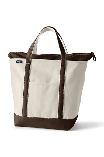 Lands' End Large 5 Pocket Zip Top Canvas Tote Bag In White