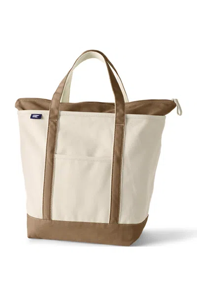 Lands' End Large 5 Pocket Zip Top Canvas Tote Bag In Red