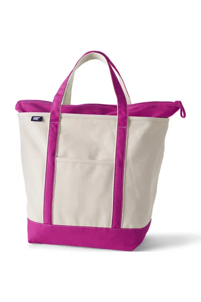 Lands' End Large 5 Pocket Zip Top Canvas Tote Bag In Ivory