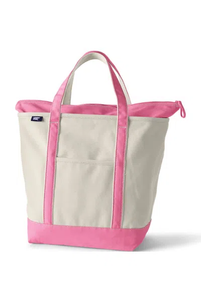 Lands' End Large 5 Pocket Zip Top Canvas Tote Bag In White