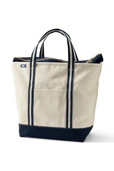 Lands' End Large 5 Pocket Zip Top Canvas Tote Bag In White