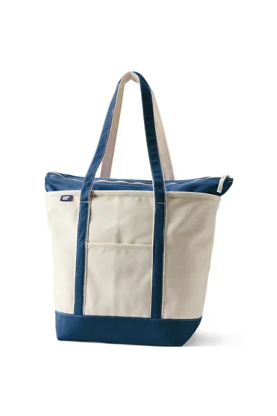 Lands' End Large 5 Pocket Zip Top Long Handle Canvas Tote Bag In Blue