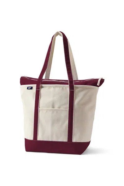 Lands' End Large 5 Pocket Zip Top Long Handle Canvas Tote Bag In Ivory