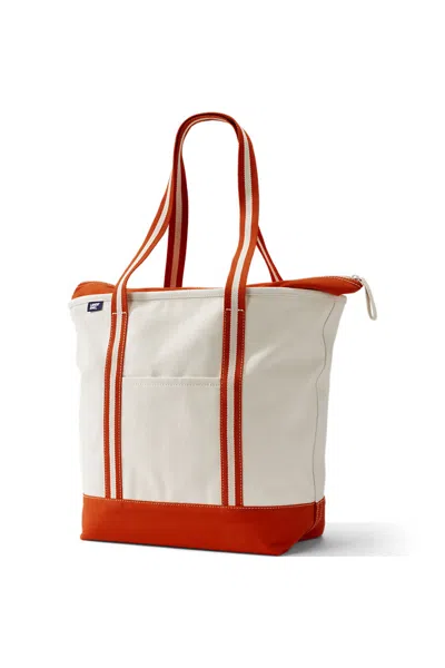 Lands' End Large 5 Pocket Zip Top Long Handle Canvas Tote Bag In Orange
