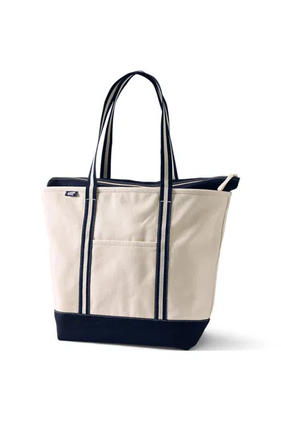 Lands' End Large 5 Pocket Zip Top Long Handle Canvas Tote Bag In Orange