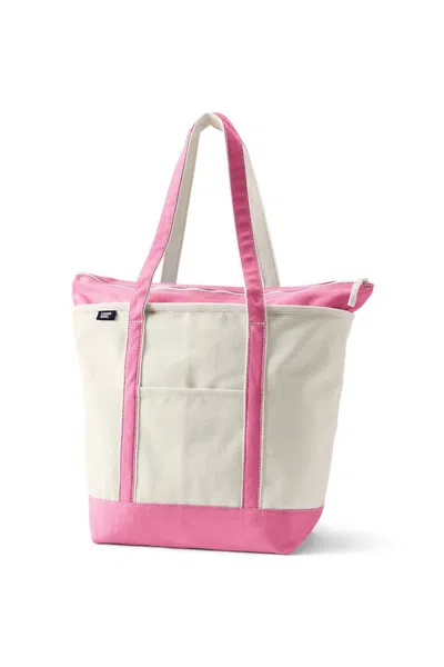 Lands' End Large 5 Pocket Zip Top Long Handle Canvas Tote Bag In Red
