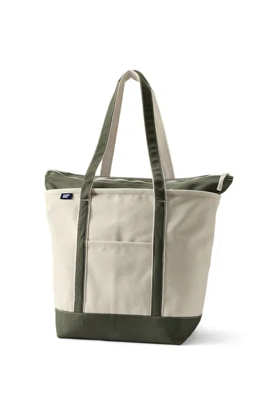Lands' End Large 5 Pocket Zip Top Long Handle Canvas Tote Bag In Pink