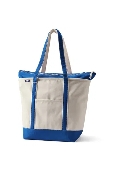 Lands' End Large 5 Pocket Zip Top Long Handle Canvas Tote Bag In Red