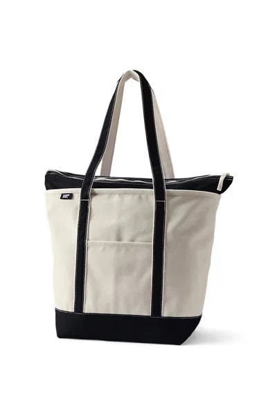 Lands' End Large 5 Pocket Zip Top Long Handle Canvas Tote Bag In Blue