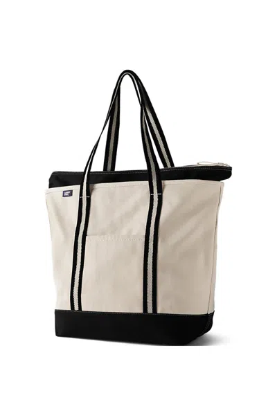 Lands' End Large 5 Pocket Zip Top Long Handle Canvas Tote Bag In Red