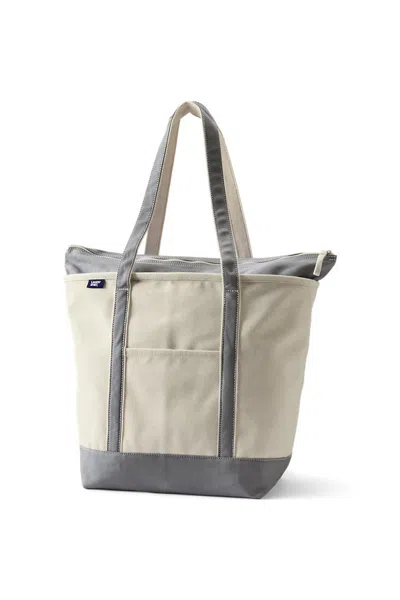 Lands' End Large 5 Pocket Zip Top Long Handle Canvas Tote Bag In Yellow