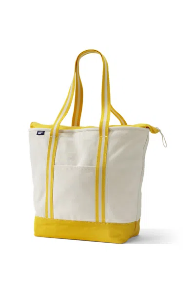 Lands' End Large 5 Pocket Zip Top Long Handle Canvas Tote Bag In Yellow