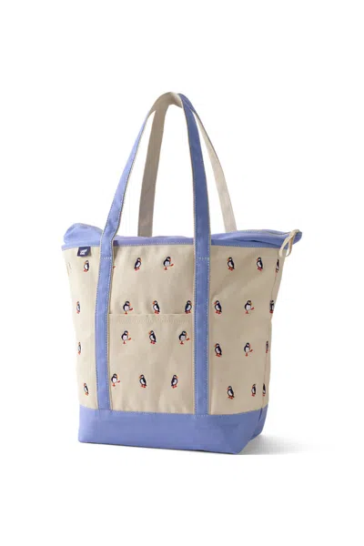 Lands' End Large Canvas Tote Bag Embroidered 5 Pocket Zip Top Long Handle In Ivory