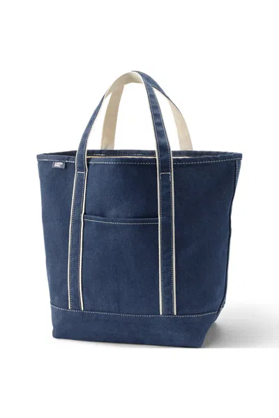 Lands' End Large Denim Open Top Tote Bag In Blue