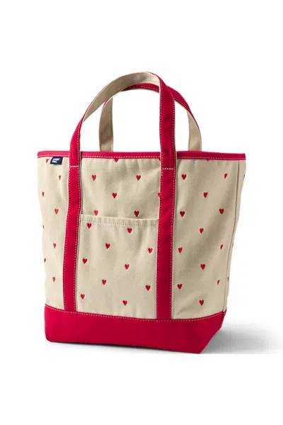 Lands' End Large Embroidered 5 Pocket Open Top Canvas Tote Bag In Neutral