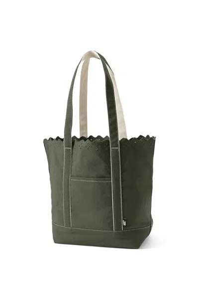 Lands' End Large Eyelet Canvas Long Handle Open Top Tote In Green