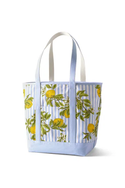 Lands' End Large Print 5 Pocket Open Top Long Handle Canvas Tote Bag In Blue