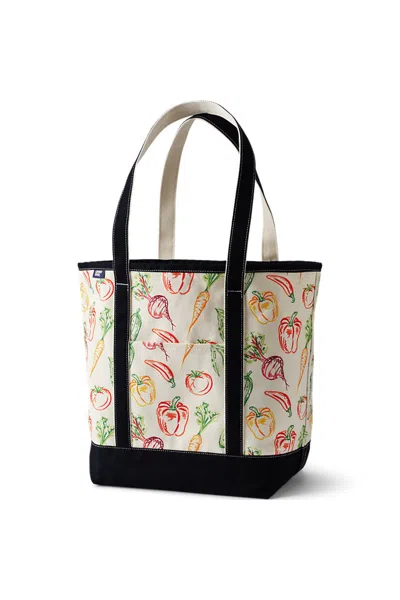 Lands' End Large Print 5 Pocket Open Top Long Handle Canvas Tote Bag In Orange