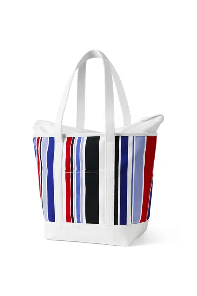 Lands' End Extra Large Print 5 Pocket Zip Top Long Handle Canvas Tote Bag In White