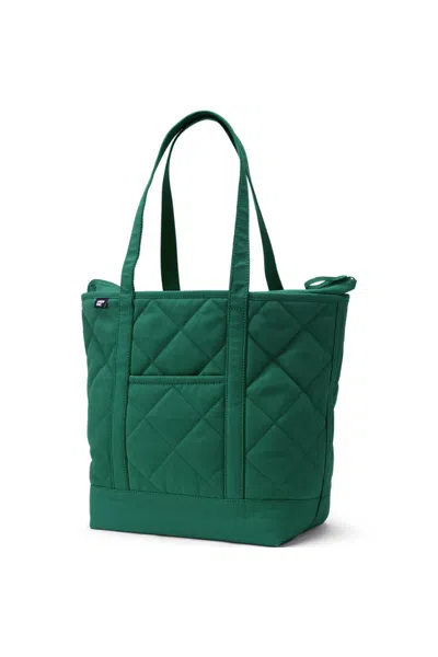 Lands' End Large Quilted Canvas Long Handle Zip Top Tote In Green