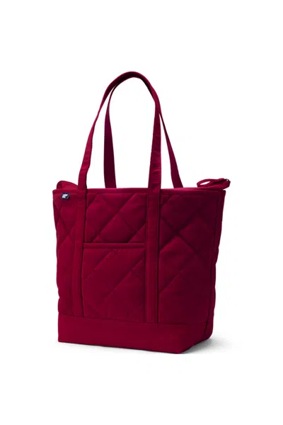 Lands' End Large Quilted Canvas Long Handle Zip Top Tote In Red