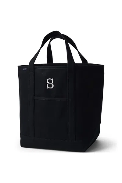 Lands' End Large Solid Color 5 Pocket Open Top Canvas Tote Bag In Black
