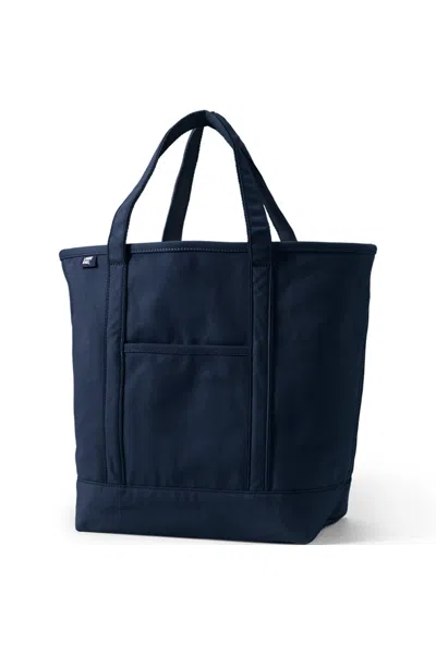 Lands' End Large Solid Color 5 Pocket Open Top Canvas Tote Bag In Blue