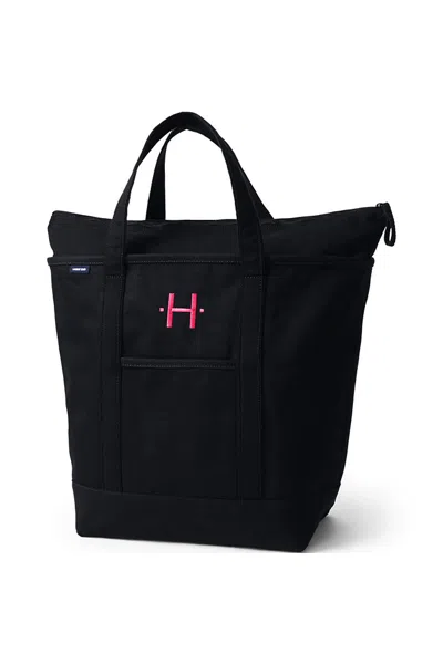 Lands' End Large Solid Color 5 Pocket Zip Top Canvas Tote Bag In Black