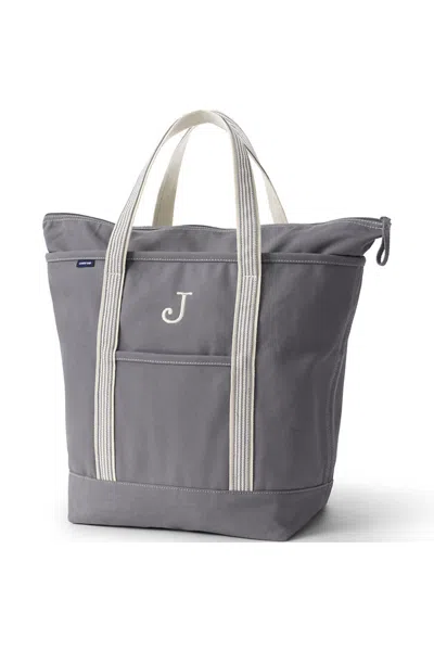 Lands' End Large Solid Color 5 Pocket Zip Top Canvas Tote Bag In Gray