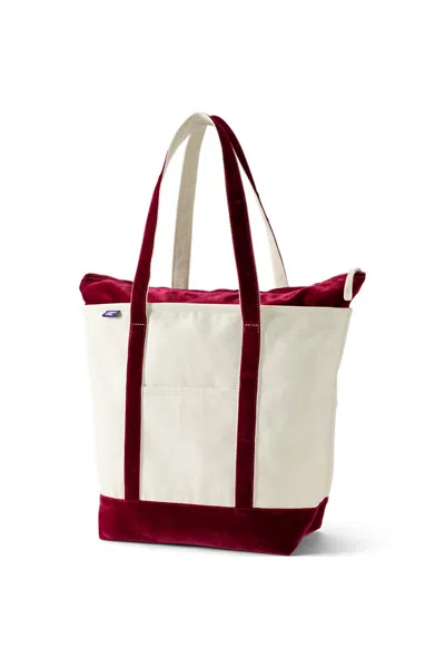 Lands' End Large Velvet Long Handle Zip Top Canvas Tote Bag In Ivory