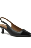 Lands' End Leather Slingback Cap Toe Kitten Heels In Animal Print