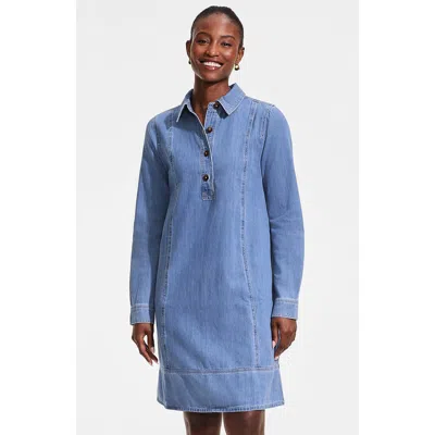Lands' End Light Weight Denim Popover At The Knee Dress In Blue