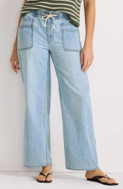 Lands' End Lightweight Denim High Rise Relaxed Straight Pull On Pocket Jeans In Blue