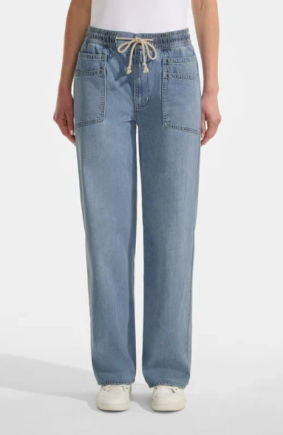 Lands' End Lightweight Denim High Rise Relaxed Straight Pull On Pocket Jeans In Blue