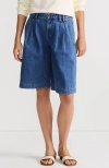 Lands' End Lightweight Denim Mid Rise Pleated 12" Slouchy Shorts
