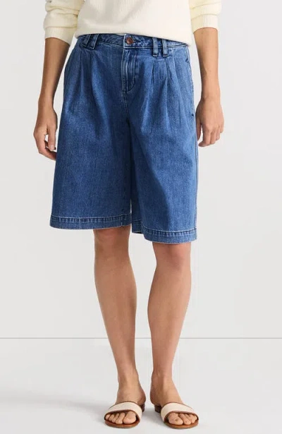 Lands' End Lightweight Denim Mid Rise Pleated 12" Slouchy Shorts