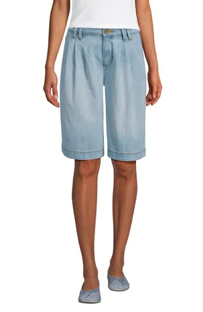 Lands' End Lightweight Denim Mid Rise Pleated 12" Slouchy Shorts