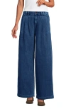 Lands' End Lightweight Denim Mid Rise Pleated Slouchy Jeans In Canal Blue Wash