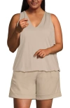 Lands' End Plus Size Lightweight Jersey Blouson Vneck Tank