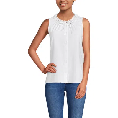 Lands' End Lightweight Jersey Button Front Lace Trim Tank In White