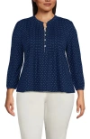 Lands' End Lightweight Jersey Button Pintuck Top In Blue