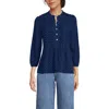 Lands' End Lightweight Jersey Button Pintuck Top In Blue